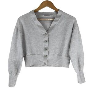 Babaton Merino Wool Cropped Cardigan Woman’s Small Beige Button Front V Neck